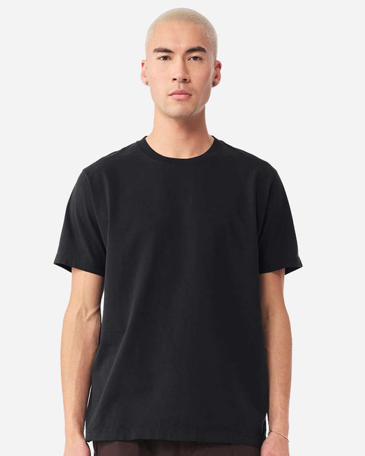 unisex heavyweight washed cotton t-shirt in black, relaxed fit heavyweight tee with semi-drop shoulders, front view