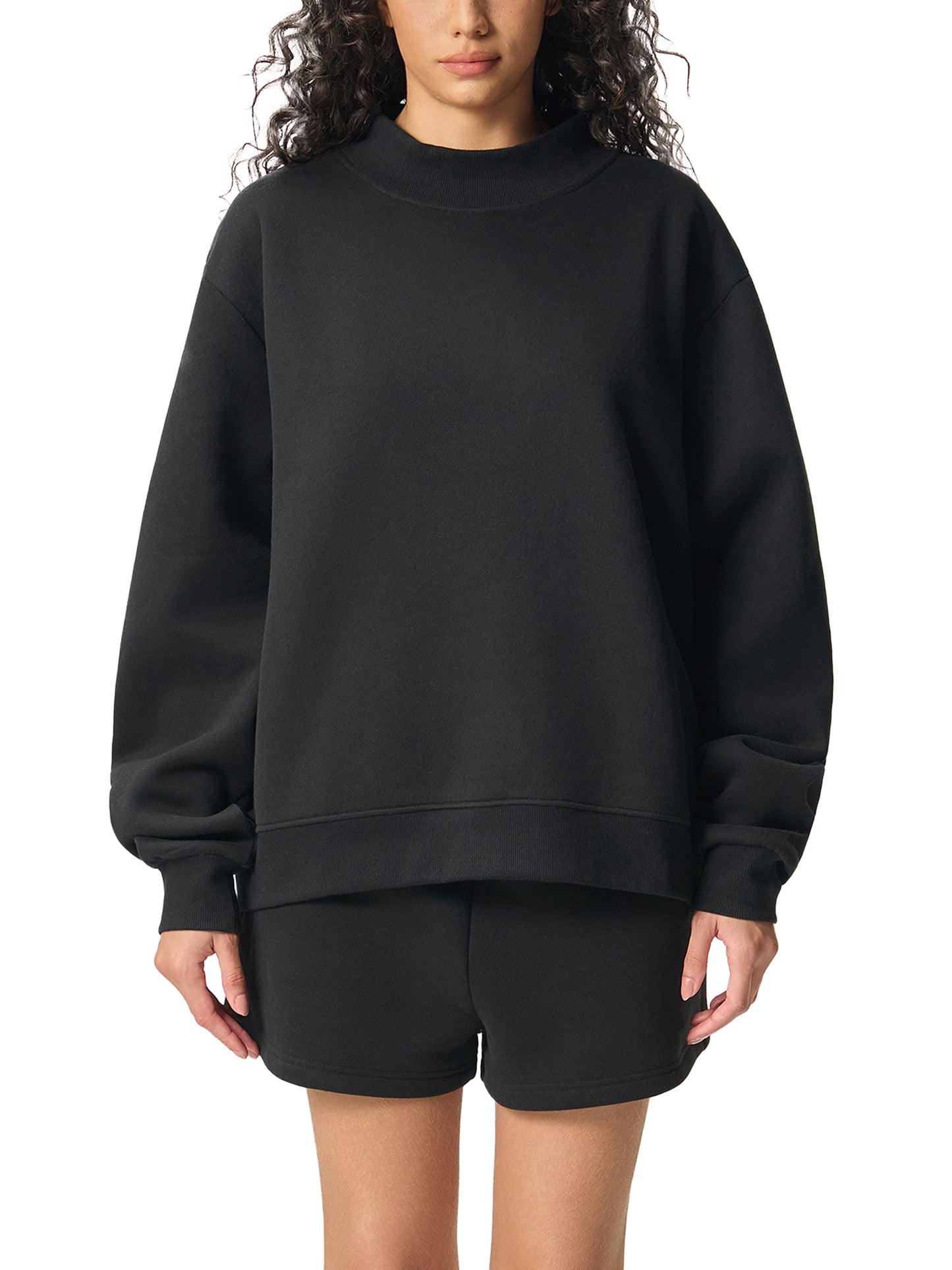 Essential Mock-Neck Crew Fleece Sweatshirt for Women