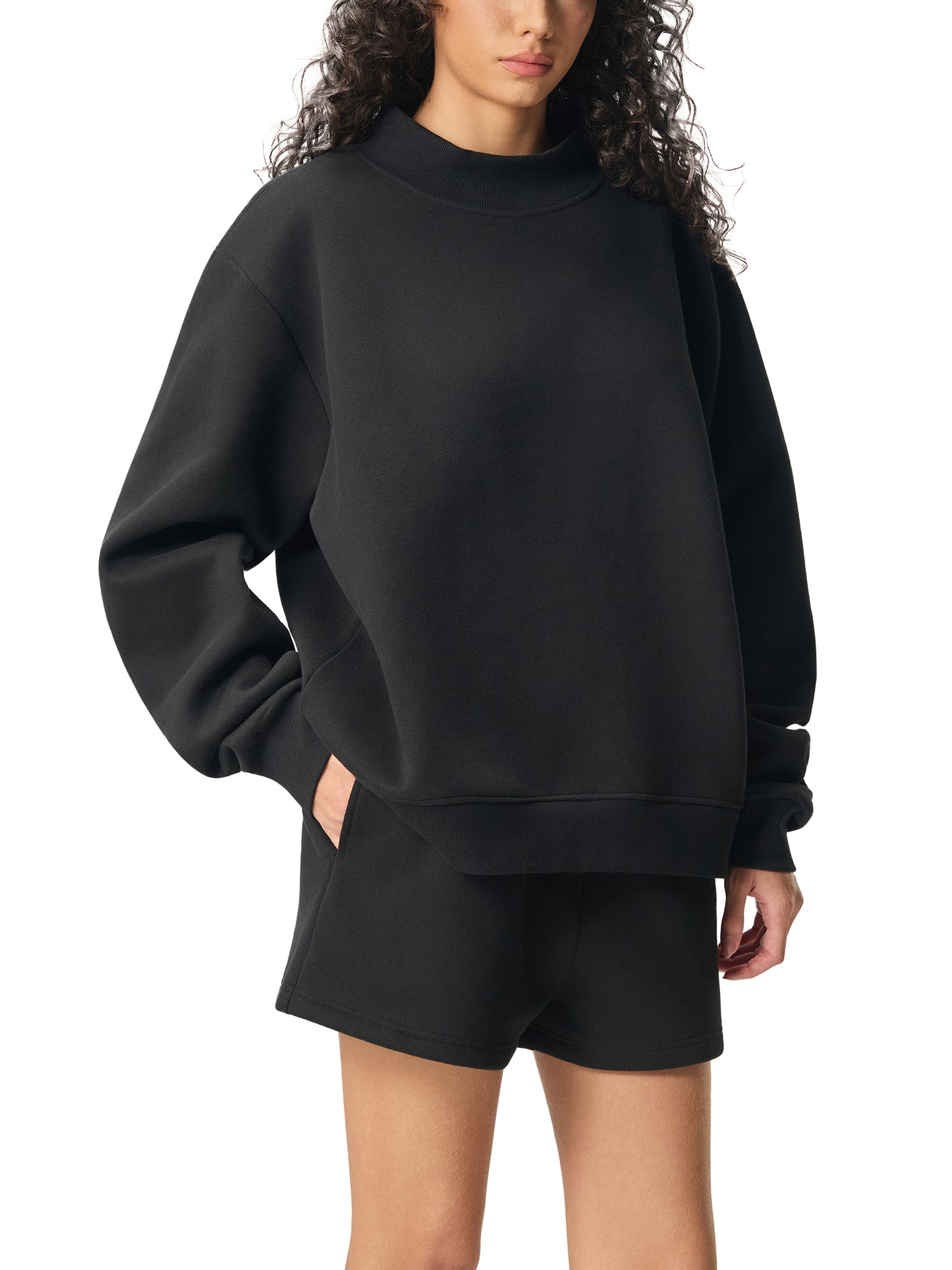Essential Mock-Neck Crew Fleece Sweatshirt for Women