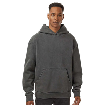 Man wearing a gray hoodie on a white background