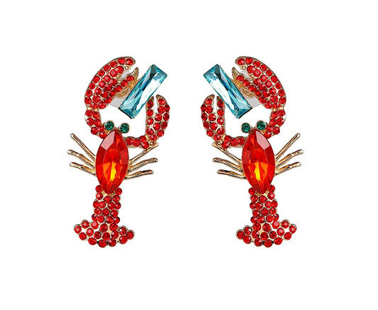 Lily Posh - Lobster Earring, Rhinestone Lobster Statement Earring