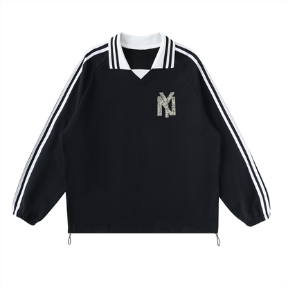 NY New York Unisex Striped Lapel Collar Sweatshirt - Killer Retro