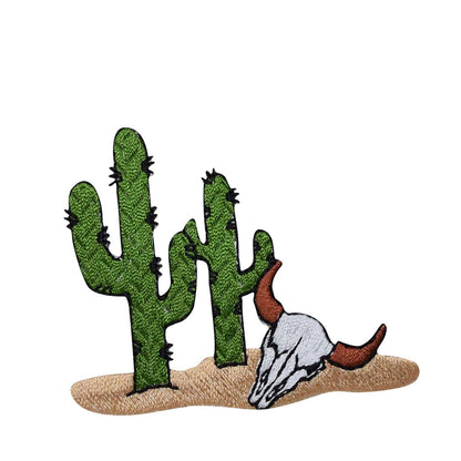 Wholesale Applique - Western Desert Cactus Scene - Steer Skull  - Cow - Embroidered Iron on Patch