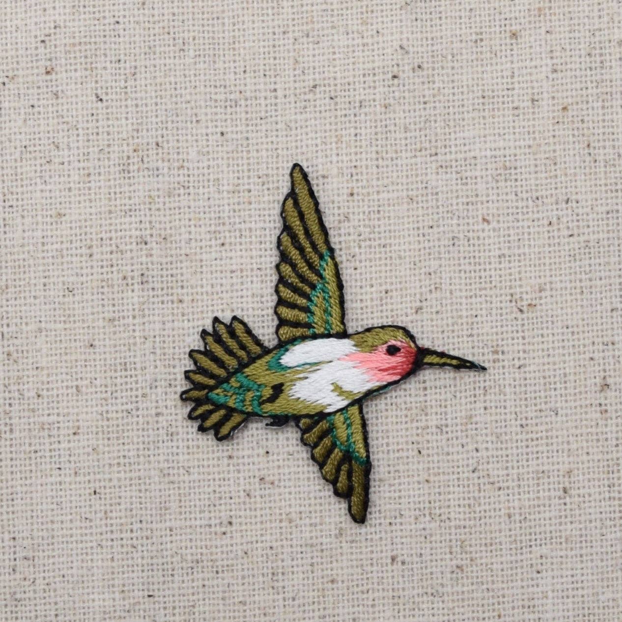 Wholesale Applique - Small Ruby Red Throat Hummingbird Flying Right Iron on Patch