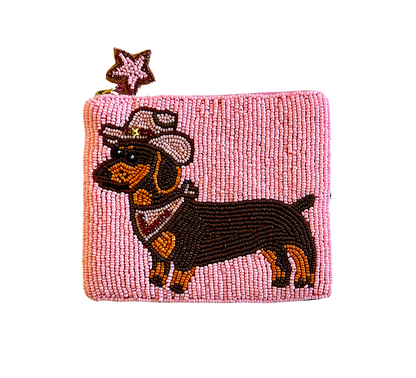 Lily Posh - Dachshund Dog Cowboy Hat Coin Purse Western Beaded Bag 