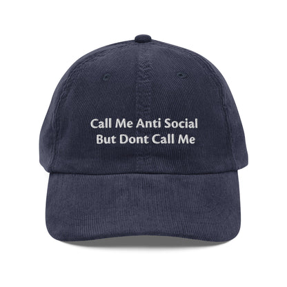 Anti Social Embroidered Vintage Corduroy Cap - KILLER RETRO