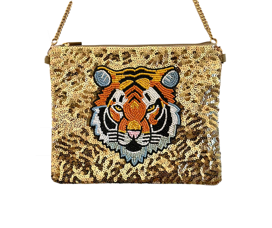 Lily Posh - Tiger Mini Clutch Crossbody Gold Sequins Beaded Bag