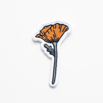 Union Made - Blooming Poppy Embroidered Iron on Patch - California Flower