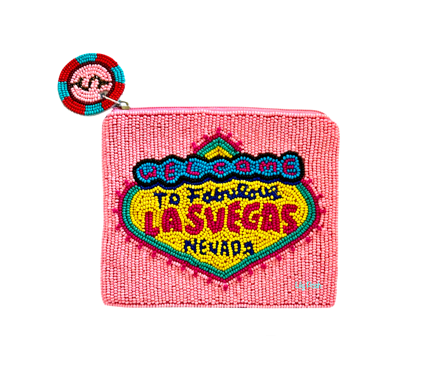 Lily Posh - Beaded Las Vegas Coin Purse, Seed Bead Coin Pouch, Lily Posh