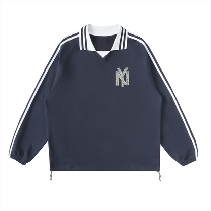 NY New York Unisex Striped Lapel Collar Sweatshirt - Killer Retro