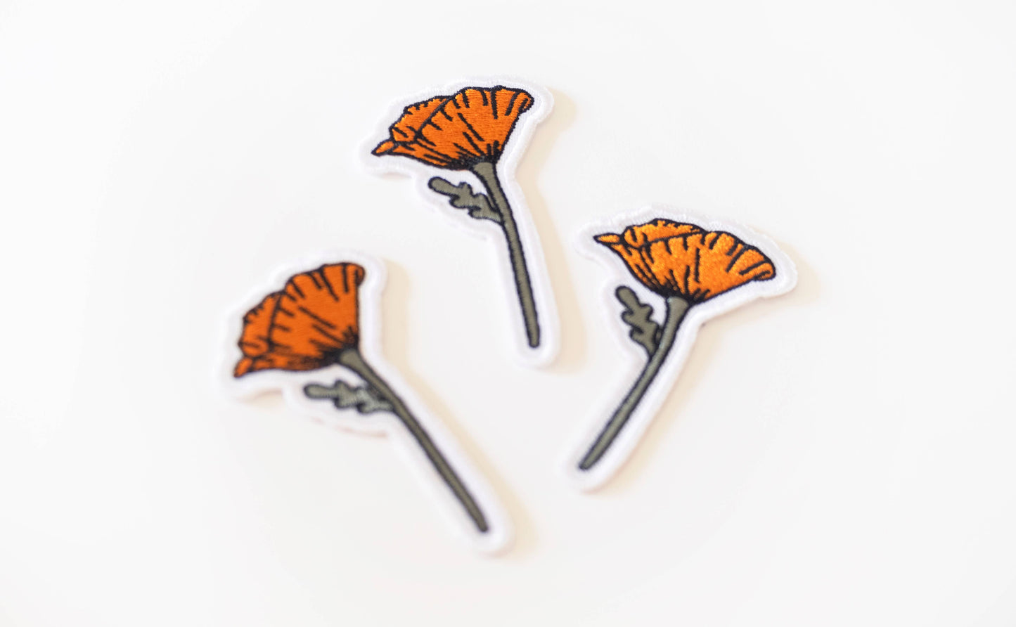 Union Made - Blooming Poppy Embroidered Iron on Patch - California Flower