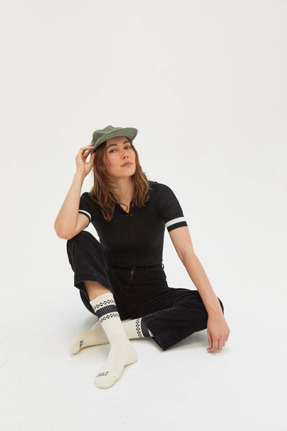 Checkerboard Striped Crew Socks