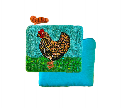 Lily Posh - Chicken Coin Purse, Beaded Bag Hen Rooster Farm Eggs