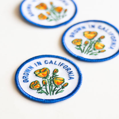 Union Made - Grown In California Embroidered Iron on Patch - Golden Poppy