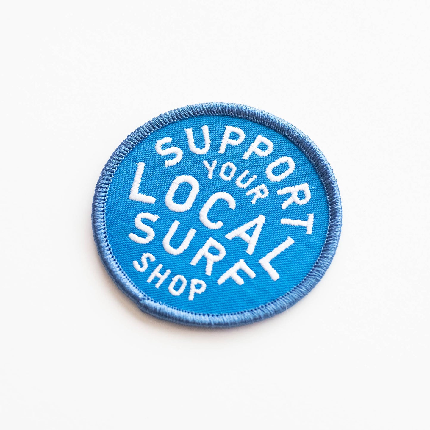 Union Made - Support Your Local Surf Shop Iron on Patch - Blue & White