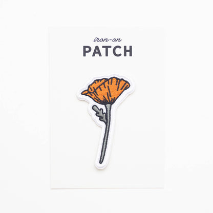 Union Made - Blooming Poppy Embroidered Iron on Patch - California Flower