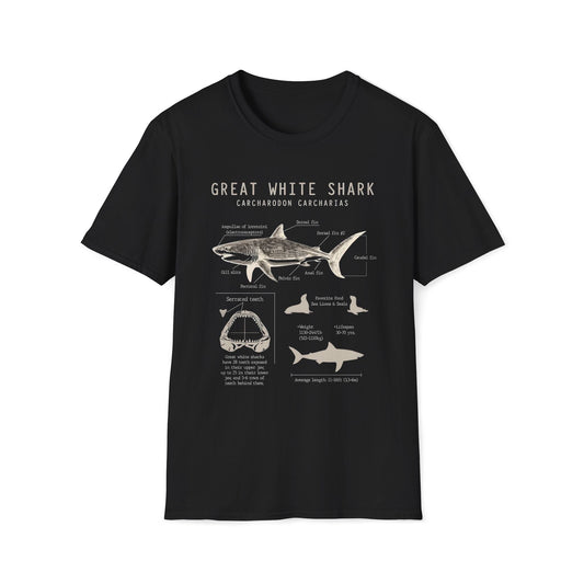 Great White Shark Anatomy Unisex T-Shirt, - KILLER RETRO