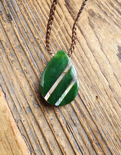 Canadian Nephrite Jade Teardrop Pendant with Abalone