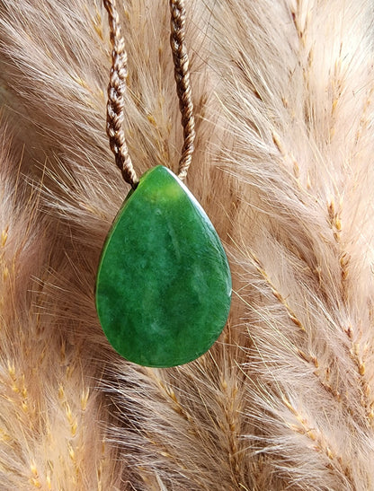 Canadian Nephrite Jade Teardrop Pendant with Abalone