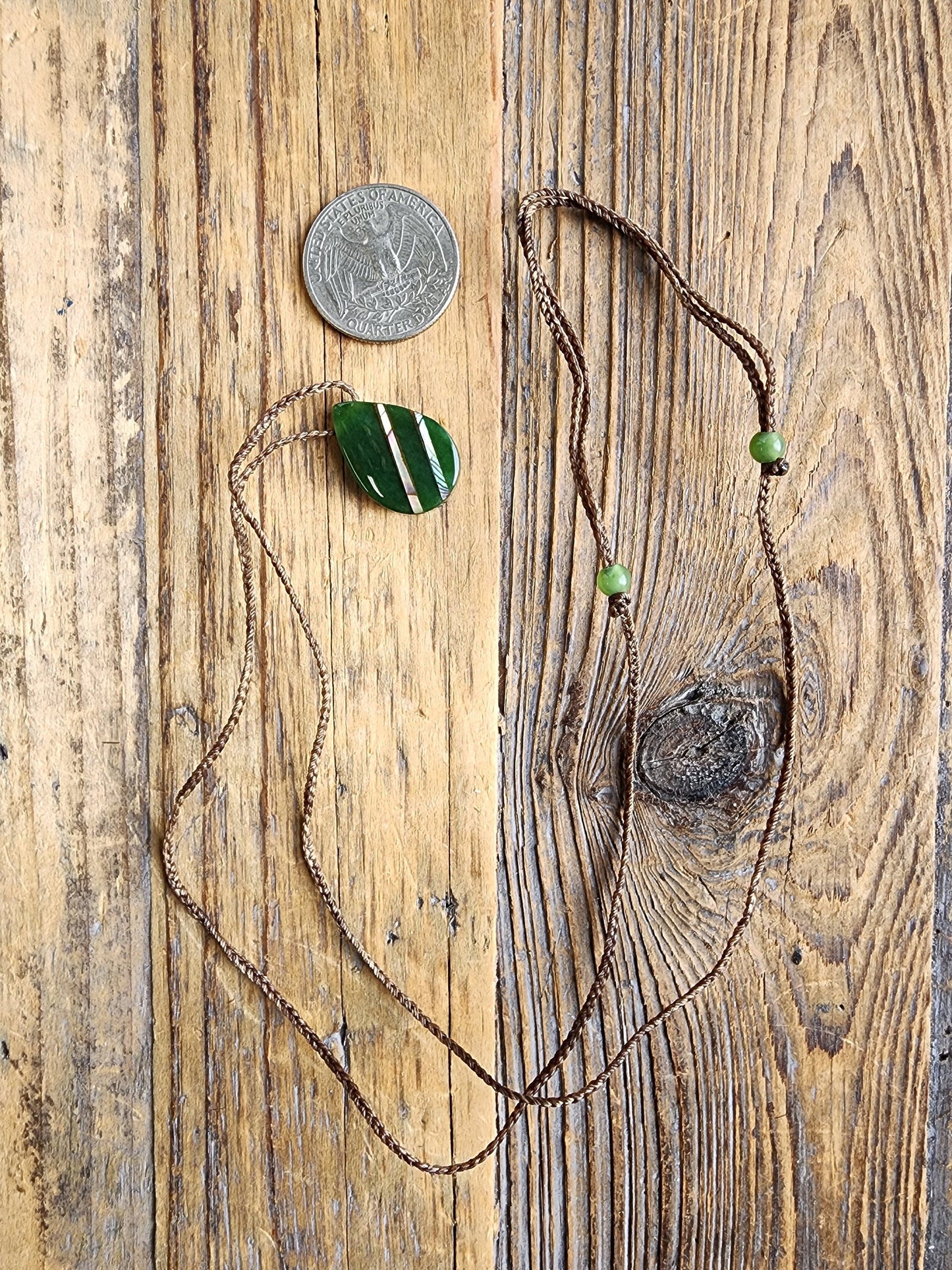 Canadian Nephrite Jade Teardrop Pendant with Abalone