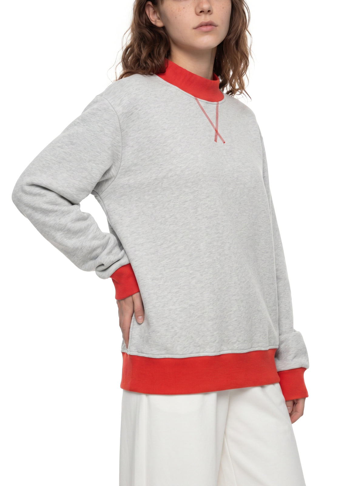 Women’s Two Tone Mock Neck Crewneck Sweatshirt
