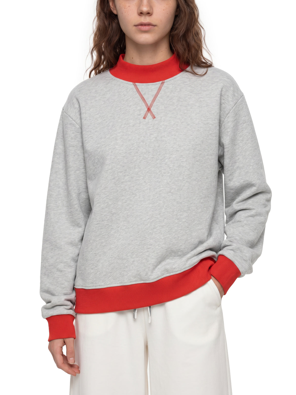 Women’s Two Tone Mock Neck Crewneck Sweatshirt