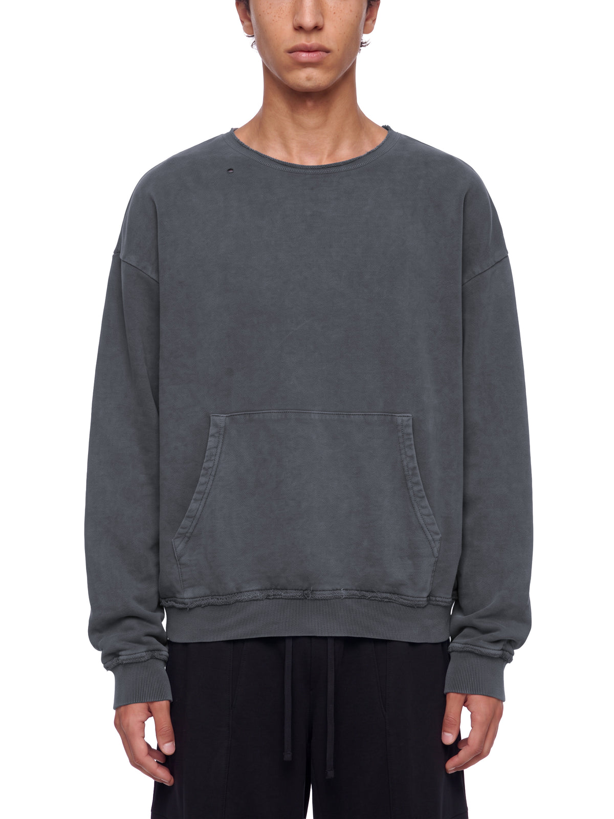 Japanese Skater Cat Unisex Raw Edge Distressed Crewneck Sweatshirt