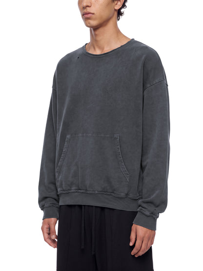 Japanese Skater Cat Unisex Raw Edge Distressed Crewneck Sweatshirt