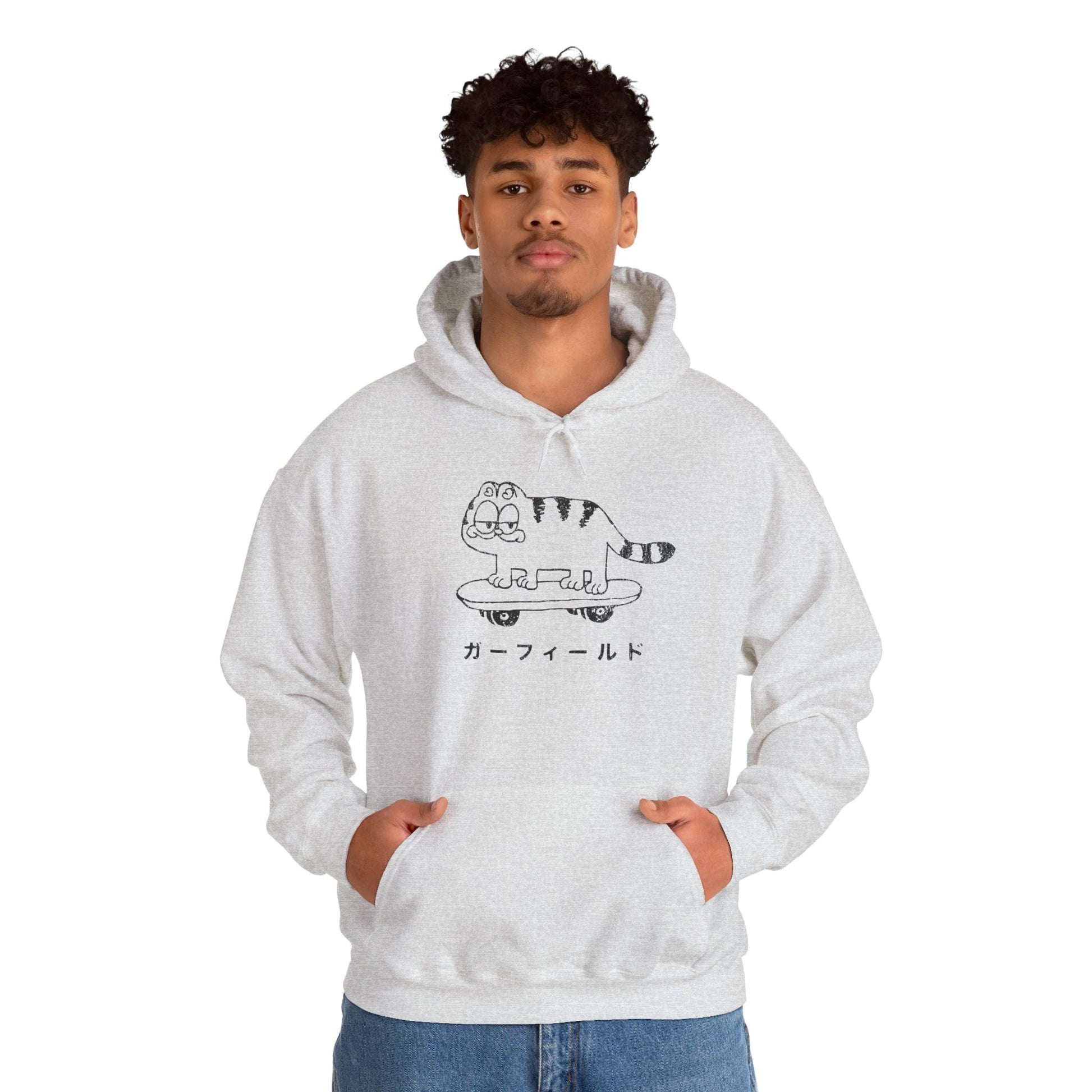 Japanese Garfield Like Cat Skateboarding Hoodie. - KILLER RETRO
