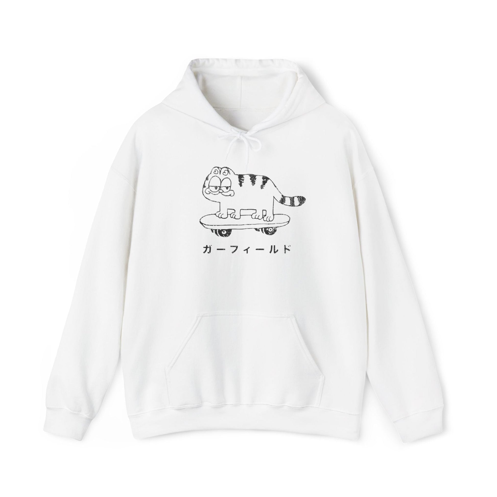 Japanese Garfield Like Cat Skateboarding Hoodie. - KILLER RETRO