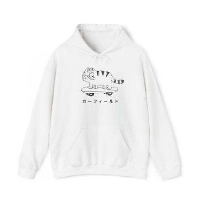 Japanese Garfield Like Cat Skateboarding Hoodie. - KILLER RETRO