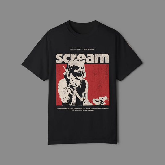 KILLER RETRO black vintage-style Scream horror graphic t-shirt with distressed red and white print