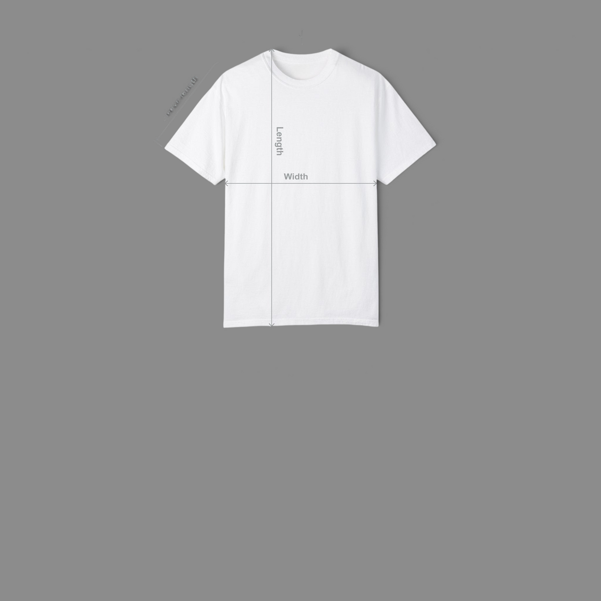 KILLER RETRO white heavyweight cotton t-shirt with length and width measurement guides for sizing reference