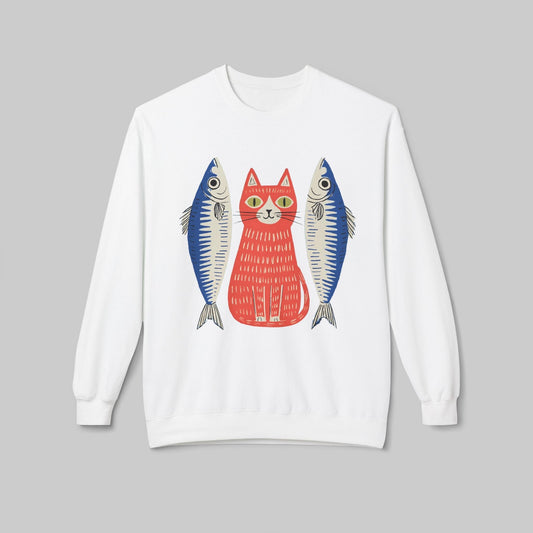 Retro Red Cat with Sardines Crewneck