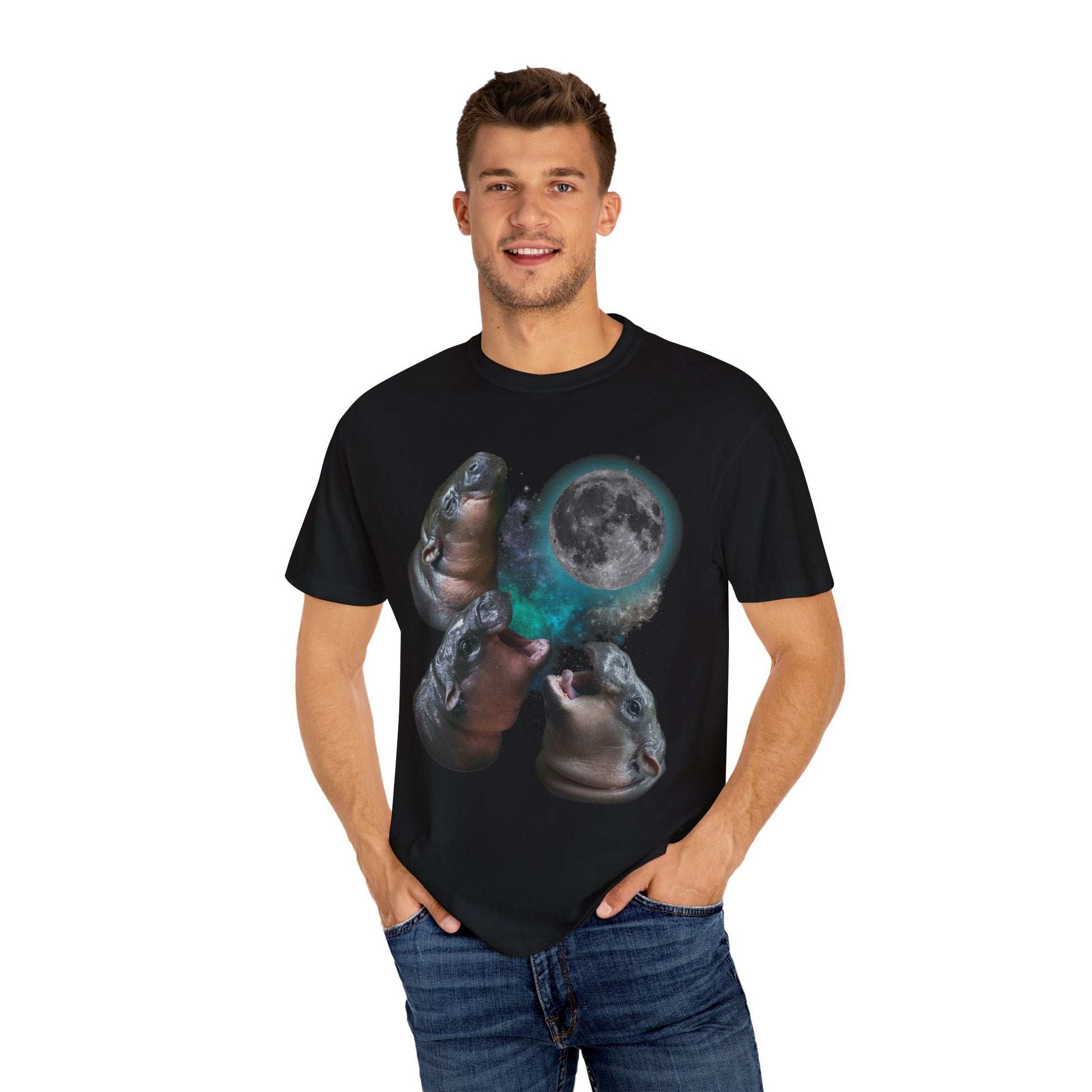 Three Moo Deng Howling At Moon Retro T-shirt. - KILLER RETRO