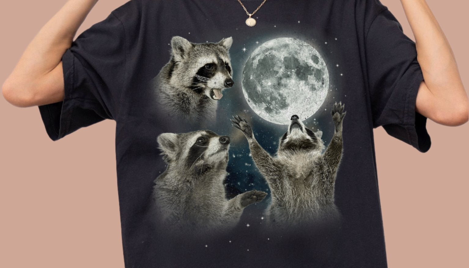Three Raccoons Moon Vintage T-shirt. - KILLER RETRO
