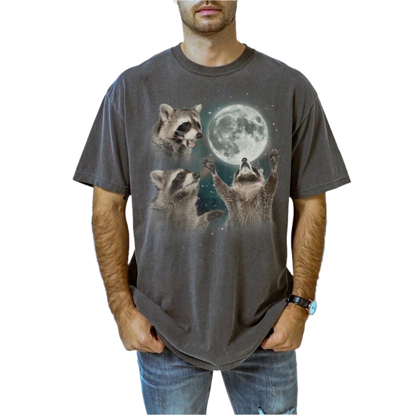 Three Raccoons Moon Vintage T-shirt. - KILLER RETRO