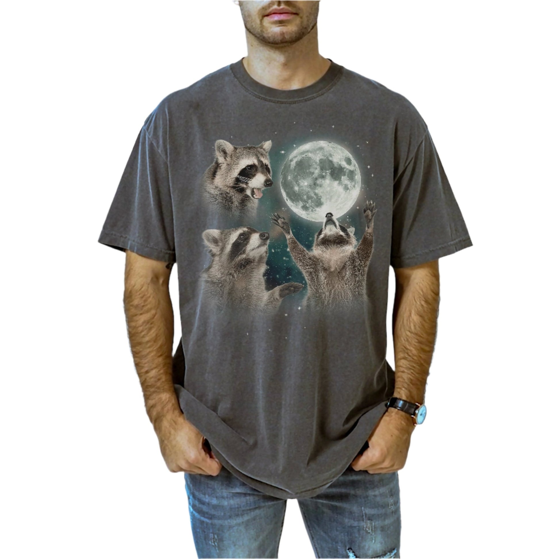 Three Raccoons Moon Vintage T-shirt. - KILLER RETRO