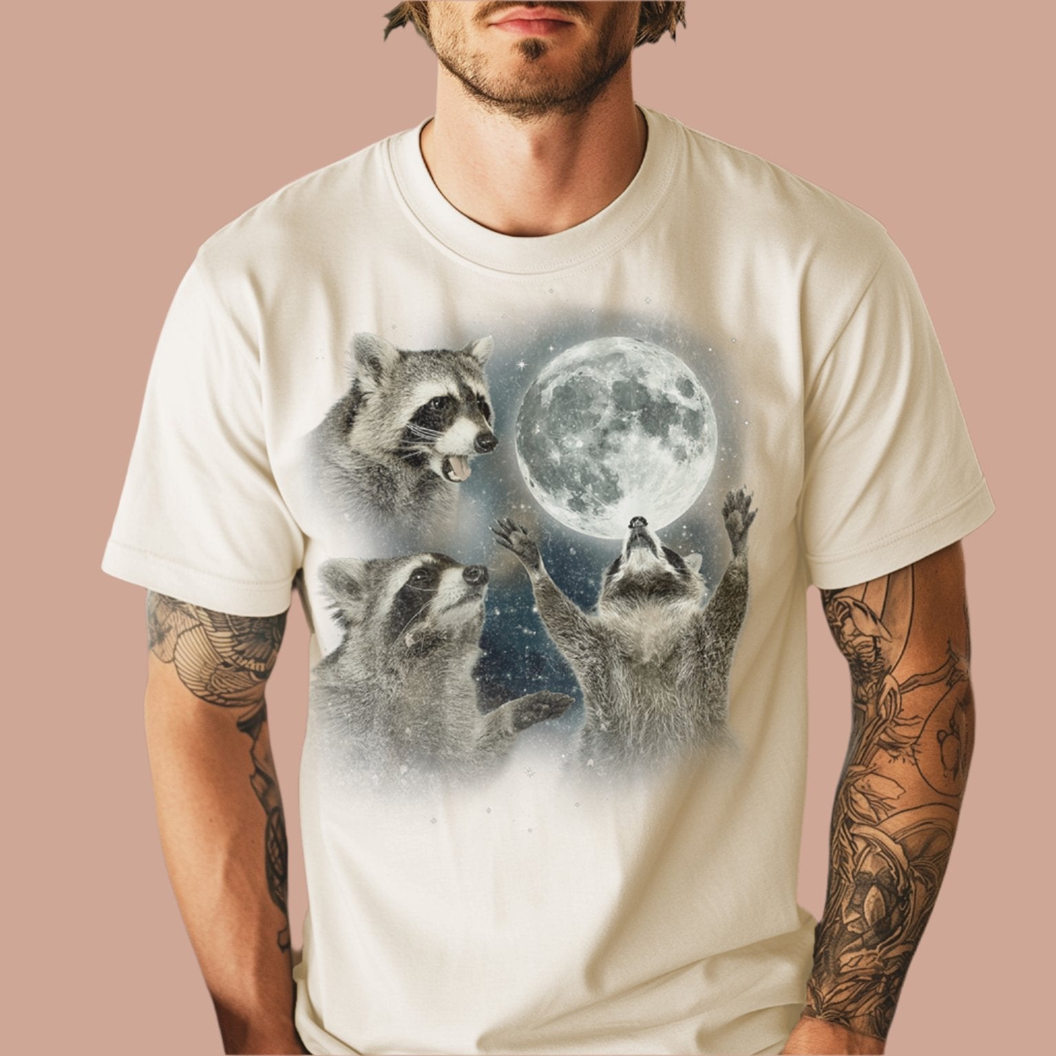 Three Raccoons Moon Vintage T-shirt. - KILLER RETRO
