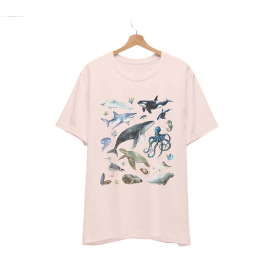 Vintage Ocean Animals Water Color Retro Graphic T-shirt - KILLER RETRO