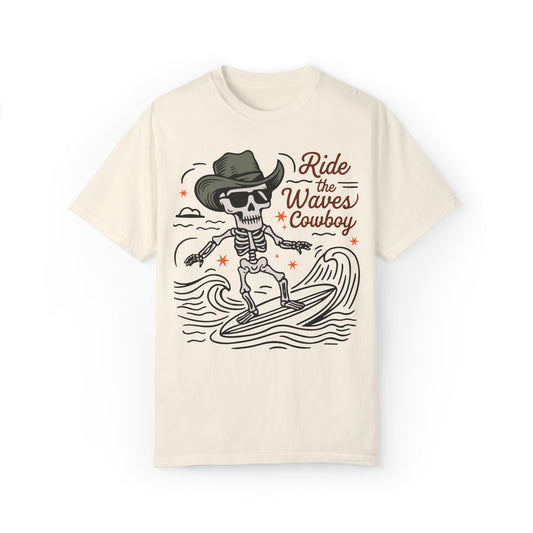 Vintage Ride The Waves Cowboy T-shirt, Surfing Cowboy Skeleton Tee - KILLER RETRO