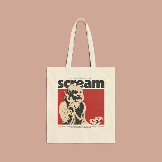 Vintage Scream Tote Bag, Eco - Friendly Cotton Canvas, Perfect for Shopping, Beach Days, Gifts for Horror Fans, Retro Style - KILLER RETRO
